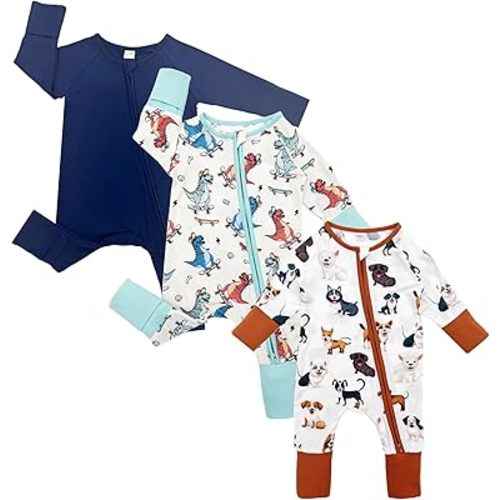 Bow Dream Bamboo Rayon Baby Boy Romper Footed Long Sleeve Footies Newborn Girl Clothes Footless with Zipper and Mitten Cuffs