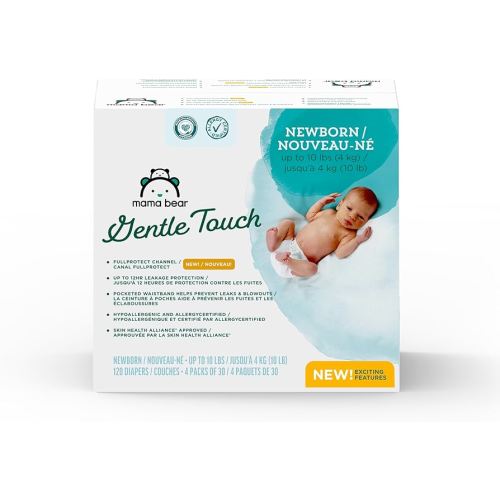 Amazon Brand - Mama Bear Gentle Touch Diapers, Size Newborn, 120 Count (4 packs of 30)