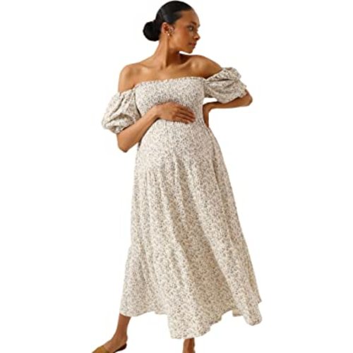 NOTHING FITS BUT Women’s Classic Linen Nursing Dress, Cotton Kiko Maternity Gown, Casual Maternity Dress