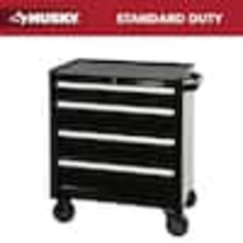 Husky 26.5 in. W x 18 in. D Standard Duty 4-Drawer Rolling Tool Cabinet in Gloss Black HKST98066BK