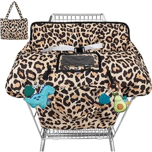 Shopping Cart Cover for Baby High Chair Cover Grocery Cart Cover for Baby Girl Boy Toddler Brown Leopard Print Portable Shopping Cart Cover with Safety Harness