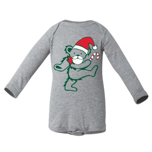 Little Hippie Infants Kelly Green Long Sleeve Baby One Piece - Santa Bear Design, Adjustable Straps, CPSIA Compliant