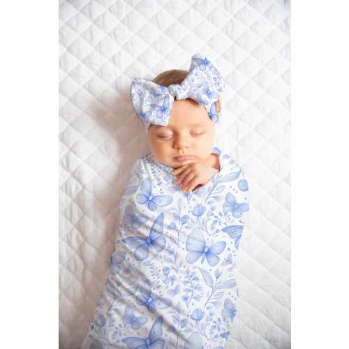 Butterfly Baby Girl Swaddle, Custom Toile Blanket, Bow Knot Cap, Beanie, Newborn Photo Prop, Baby Shower Gift, Coming Home Outfit