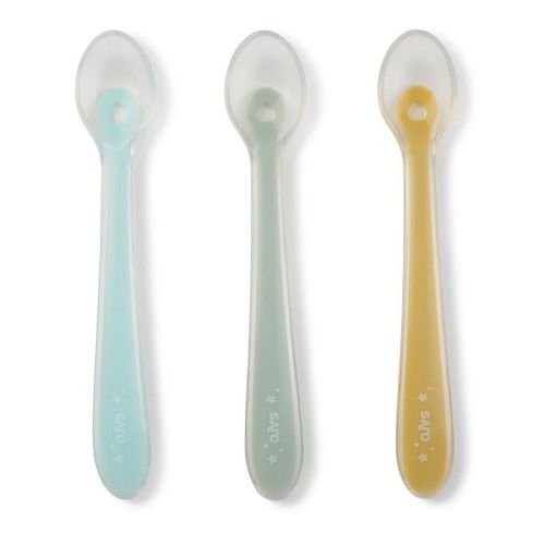 SARO Silicone Baby Spoons – 3-Piece Feeding Set in Mint Combination, Soft First Stage Utensils, Ergonomic 5.5-Inch BPA-Free