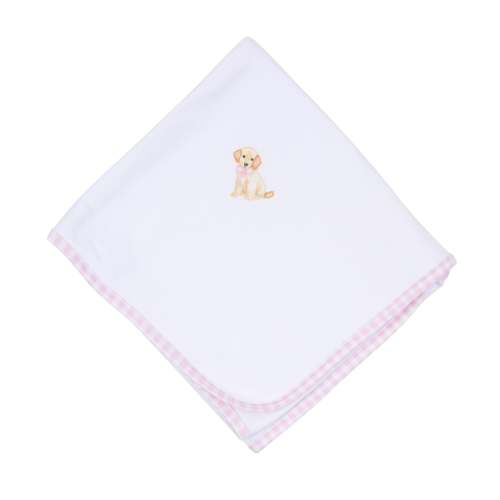 Sweet Golden Hand Embroidered Receiving Blanket - Pink
