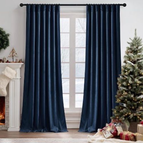 NICETOWN Blue Velvet Curtains 90 Inch Long, Back Tab Blackout Drapes for Bedroom, Luxury Soft Velvet Window Treatments, 2 Panels