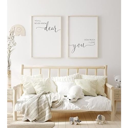 NATVVA Nursery Print Set Of 2 Poster Wall Decor You'll Never Know Dear How Much I Love You Canvas Art Prints Painting Picture Artwork Girl Nursery Above The Crib Decoration No Frame