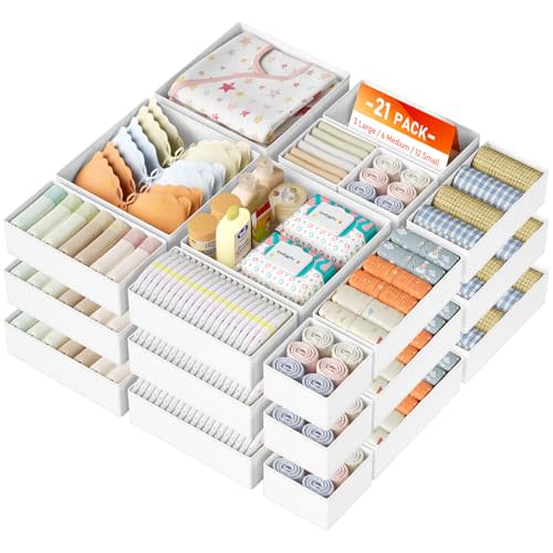 DIMJ Drawer Organizer Clothes, 28 Pack Dresser Organizer, Foldable Closet Organizers and Storage, Fabric Dresser Bins, Drawer Dividers for Nursery, Baby Clothes, Underwears