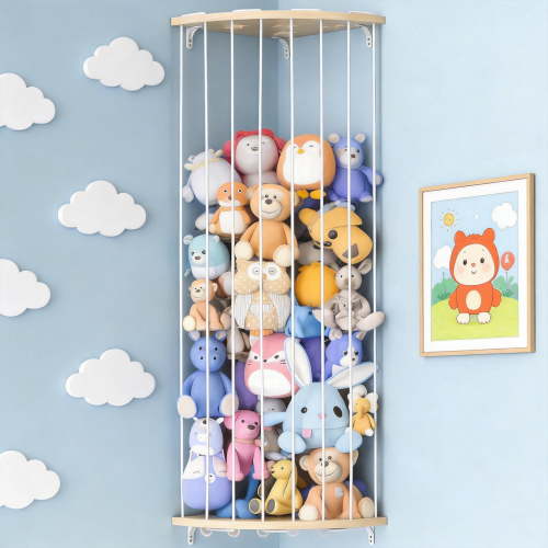 GARITIN Corner Stuffed Animal Storage, Adjustable Plush Toy Holder for Kids Bedroom Playroom Nursery
