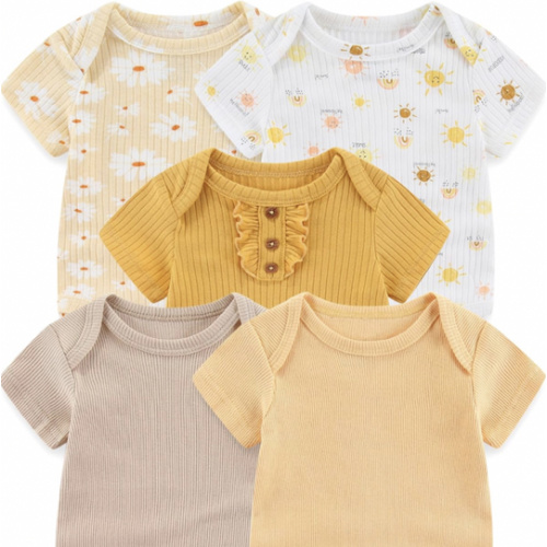 Baby Bodysuits Ribbed Mix Summer Newborn Boy Girl Clothes 5-pack