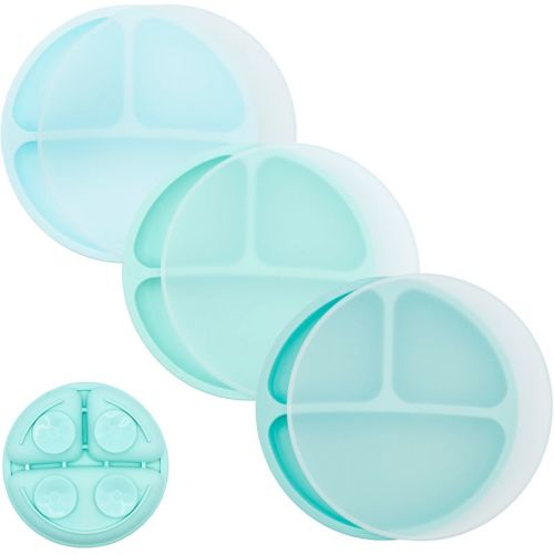 WeeSprout Suction Plates for Babies & Toddlers | 100% Silicone | Plates Stay Put with Suction Feature | Divided Design | 3 Pack