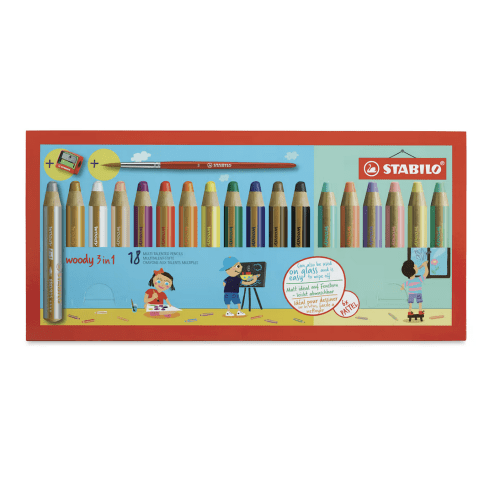 Stabilo Woody 3 in 1 Pencils - Set of 18, Assorted Colors