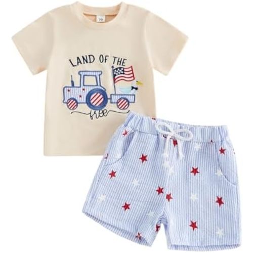Bagilaanoe Toddler Baby Boy 4th of July Outfit Patriotic Clothes American Flag USA Short Sleeve T-Shirt Top+ Shorts Set