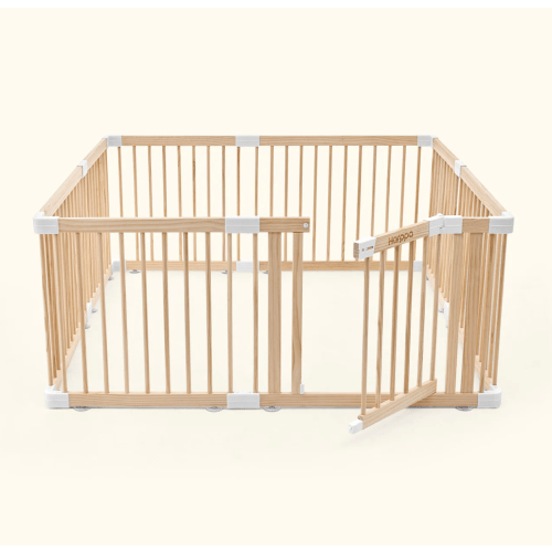 HARPPA Wooden Baby Gate Playpen | Non-Toxic Foldable DIY Adjustable Play Yard for Infants & Toddlers – Natural Finish Baby Fence for Small & Large Spaces
