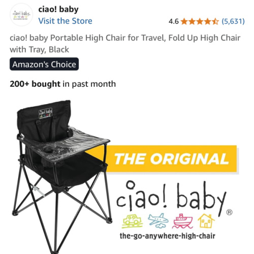 ciao! baby Portable High Chair for Travel, Fold Up High Chair with Tray, Black
