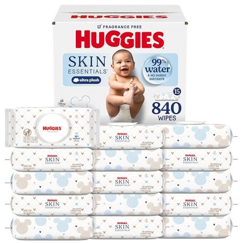 Huggies Skin Essentials Baby Wipes, Hypoallergenic, 99% Water, 15 Flip Top Packs (840 Wipes Total)