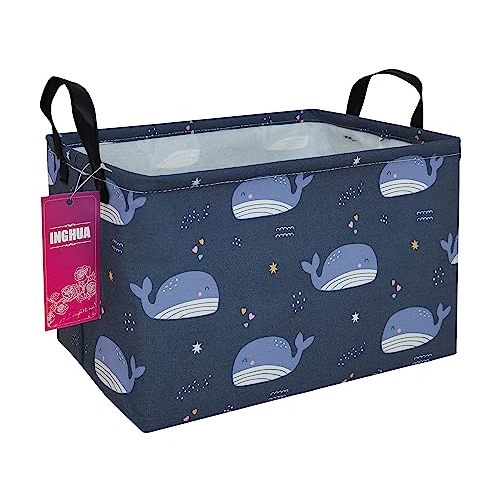 INGHUA Rectangular Storage Basket Fabric Organizer Bin for Toys,Books,Clothes,Gifts,Pets-Perfect for Home,Office,Nursery,Dorm,Shelf(Rec-Blue Whale )