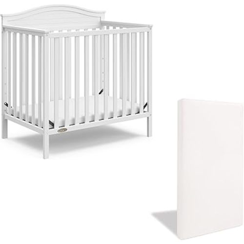 Graco Stella 4-in-1 Convertible Mini Crib with Bonus Mattress (White) – Includes Bonus 2.75 Inch Thick Mattress with Water-Resistant Cover, Converts to Twin Bed, Ideal Crib for Small Spaces