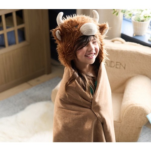 Highland Cow Faux Fur Kid Hooded Towel