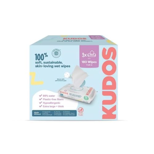Kudos Skin-Loving Baby Wipes - Plastic-Free & Unscented - 180ct - (3 pack of 60)