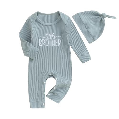 allshope Newborn Baby Boy Fall Outfit Romper Lil Bro Embroidery Long Sleeve Jumpsuit Bodysuit Infant Winter Clothes