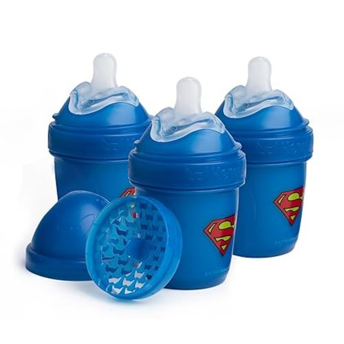 Herobility Anti-Colic Baby Bottles 5 oz / 140 ml – Pack of 3 Newborn Baby Bottles, Slow Flow Plastic Bottles, Breast-Shaped Teat for Breastfed Babies, Small Baby Bottles, Swedish Design, Superman