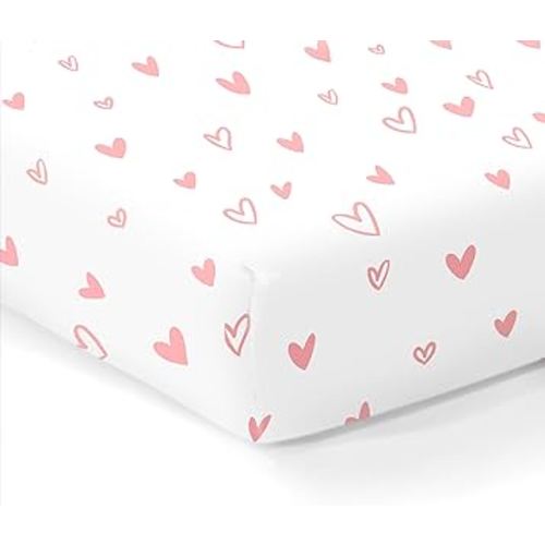 100% Organic Cotton Fitted Sheets for Standard Crib and Toddler Mattresses/Pads 28” x 52” and up to 6” Thick. Fits Dream On Me, Lullaby, Safety 1st, Newton, and Other Brands. Pink Girl