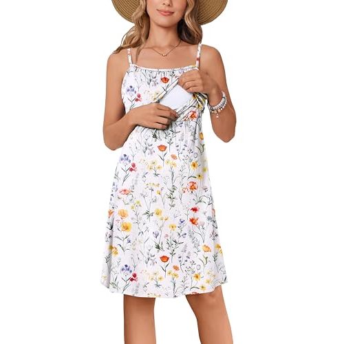 Ekouaer Womens Sleeveless Nursing Dress Summer Breastfeeding Dresses Adjustable Strap Maternity Clothes