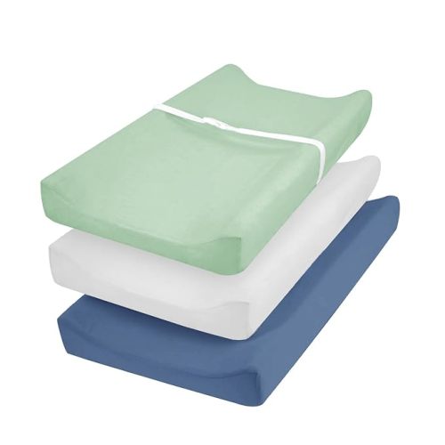 david's Kids 3 Pack Changing Pad Cover Set, Ultra Soft Breathable Cozy Microfiber Diaper Change Table Sheets for Baby Girls, Fit Most Changing Pads, Grey & Sage & Navy Blue