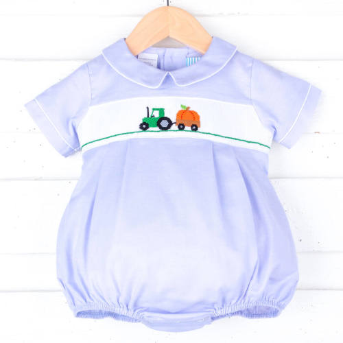 Pumpkin Delight Smocked Blue Collared Bubble