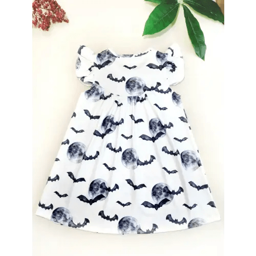 girls cute creative bats graphic frill sleeve dress ideal - Temu
