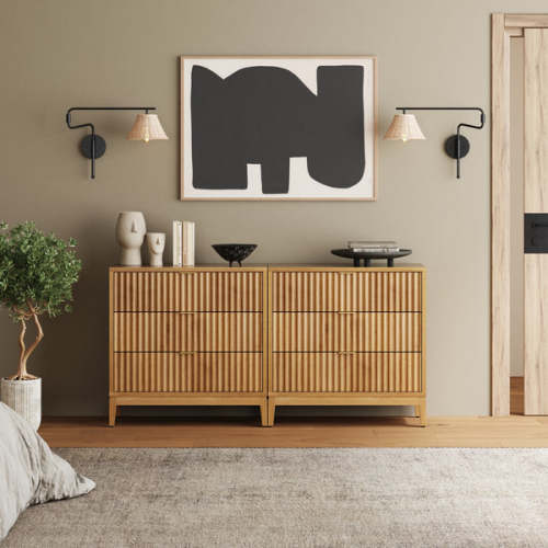 Mid-Century Fluted 3-Drawer Dresser Warm Pine