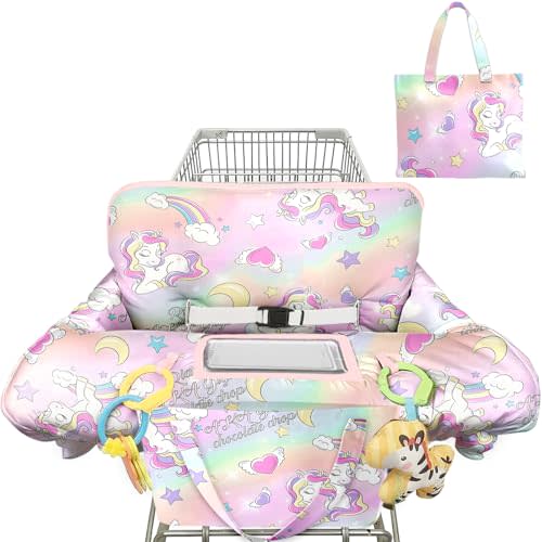 Polovillae Pink Shopping Cart Cover for Baby 2-in-1 High Chair Cover with Safety Harness Multifunctional Unicorn Pattern Cart Covers for Babies Soft Padded Grocery Cart Cover for Baby Boy Girl