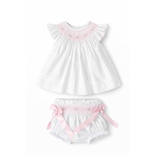 Rosebud Smocked Diaper Set in White