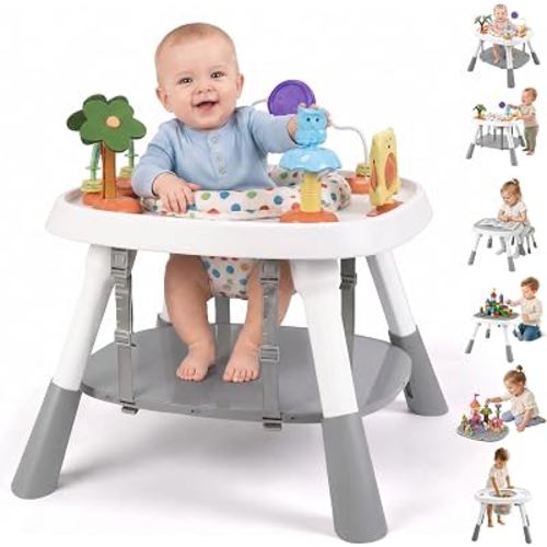 6-in-1 Baby Activity Center, Stationary Standing Activity Table (White) | Grows 6-12-36M! 4-Stage Montessori Secure-Snap Toys & Hidden Storage. Enjoy 20-min Coffee Time While Toddler Plays Safely.