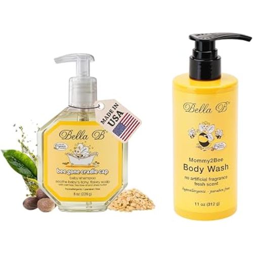 Bella B Bundle Bee Gone Organic Cradle Cap Baby Shampoo 8oz & Mommy2Bee Body Wash 11oz | Made with Organic Ingredients | Natural Dry Scalp Shampoo & Leaves Skin Fresh Clean & Moisturized
