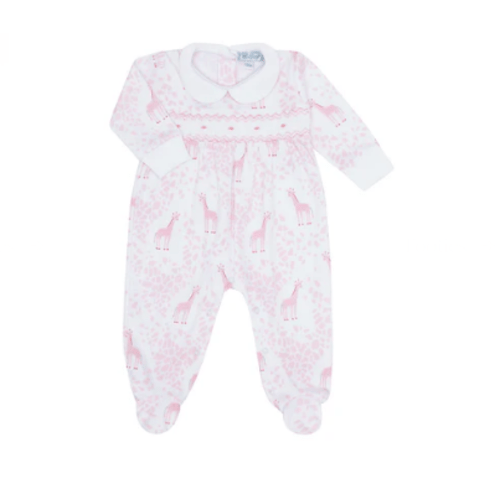 Pink Giraffe Print Smocked Footie