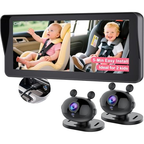 Wkzay 7-Inch Car Baby Monitor with Camera: HD 1080P & Clear Night Vision for Solo-Driving Parents Without Turning Around - 3 Mins Easy Setup for SUV Sedan MPV Minivan