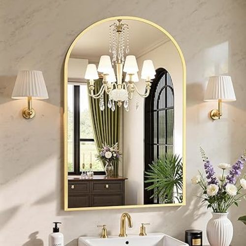 Sweetcrispy 24"x 36" Arched Gold Bathroom Mirrors for Wall