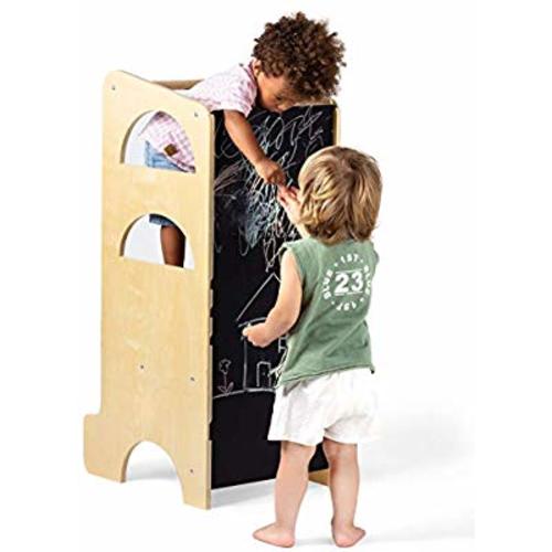 CASSARO 3-in-1 Kitchen Child Tower with Slide and Chalkboard, Convertible Standing Step-up Stool Kitchen Helper