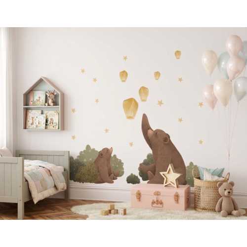 Bear Wall Decals with Lanterns and Stars – Woodland Nursery Wall Stickers
