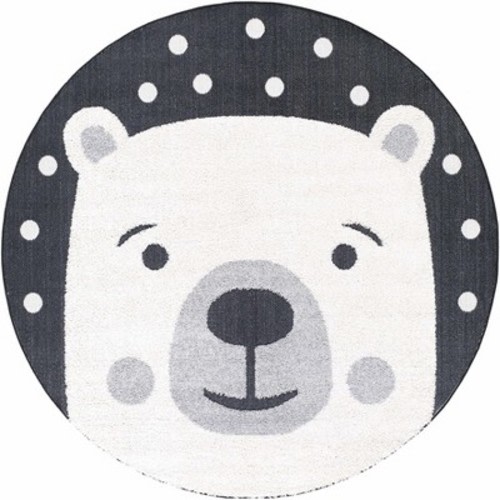 Hauteloom Kids Room, Nursery Round Area Rug - Outdoor Patio Safe - Animal Bear Playroom Carpet - Beige, Gray, Black, Cream - 7'10"