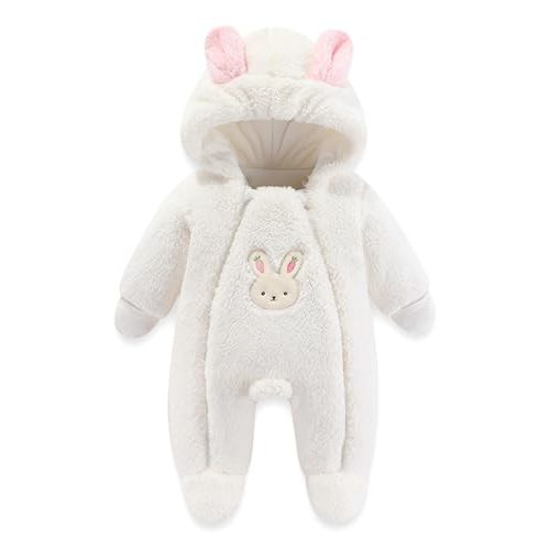 JiAmy Newborn Baby Winter Hooded Romper, Cartoon Zipper Footie Snowsuit Jumpsuit Outfits,Winter Coat Toddler Clothes