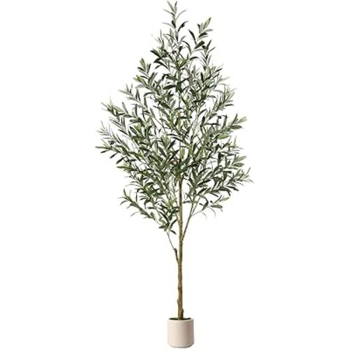 Alupssuc 6FT Artificial Olive Trees, Faux Silk Plant with Lively Artificial Trunk and Lifelike Fruits, Indoor Fake Potted Tree with White Planter for Modern Home Office Living Room Decor