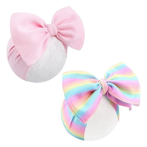 Rainbow Headbands for Baby Girls Hair Bows 2pcs Newborn Infant Toddler Kids Hair Accessories Pink Head Bow Colorful Stripes
