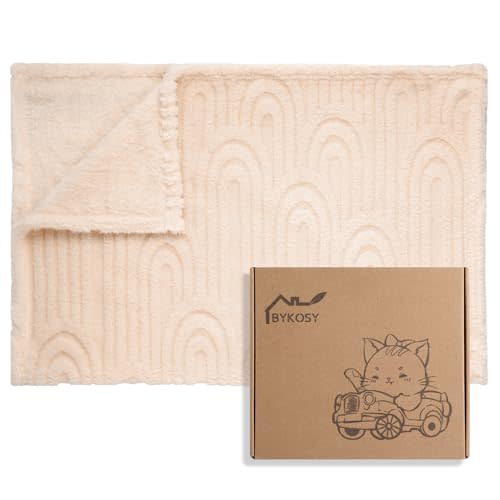BYKOSY Ultra Soft Fleece Baby Blanket,Swaddle & Receiving Blankets for Newborn Infant, Lightweight Breathable Nursery Nap Blanket for Crib Stroller, for Boys & Girls Rainbow 30"x40" Beige