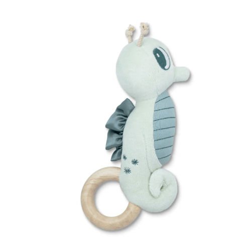 Teal Seahorse Teething Rattle