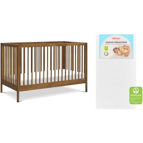 Davinci Birdie 3-in-1 Baby Crib & GREENGUARD Mattress Bundle - Walnut