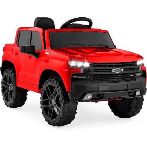 Best Choice Products 12V Licensed Chevrolet Silverado Ride On Truck, Electric Car Toy w/Parent Remote Control, Truck Bed Storage, Bluetooth Speaker, LED Lights, 2.5 MPH Max Speed - Red