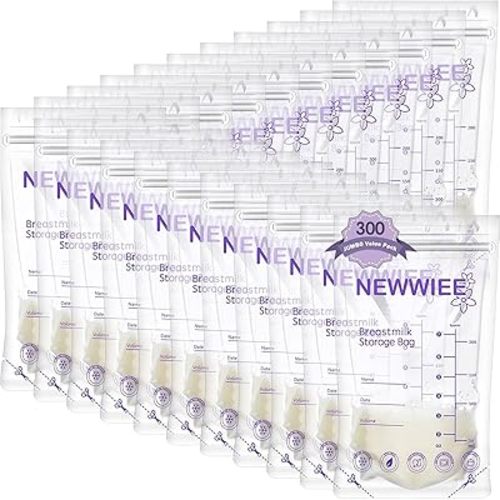 Newwiee 300 Count Breastmilk Storage Bags 8 oz Breast Milk Storing Bags Milk Storage Bags for Breastfeeding with Pour Double Seal Self Spout Standing Breastmilk Storing Bags(Purple)